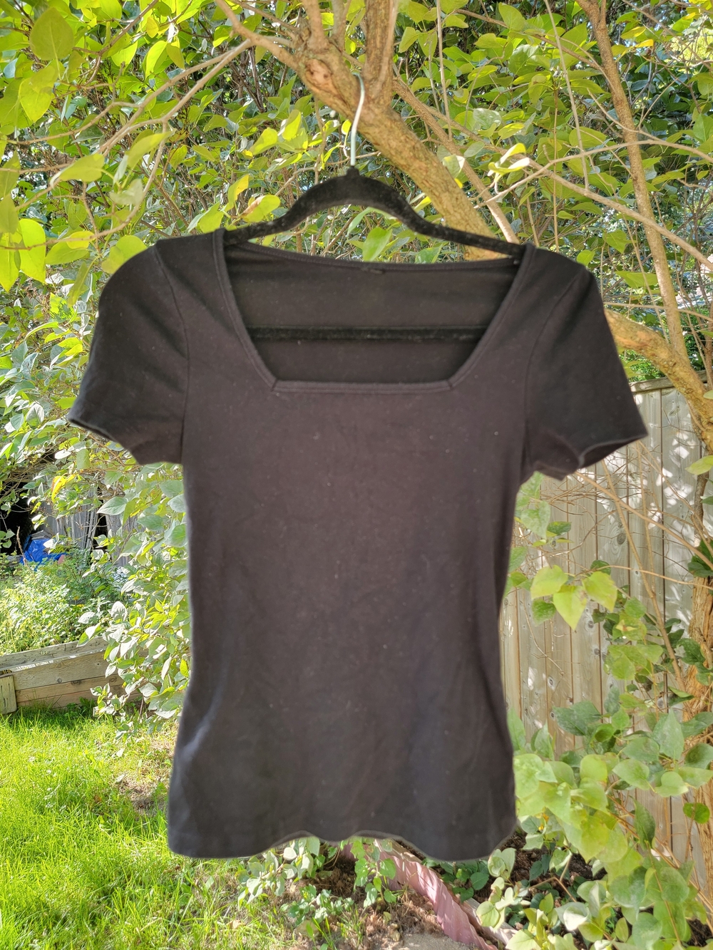 100% Cotton Classic Black, Navy, Cream Square-Neck Women's Tee's ~ Set Of 3